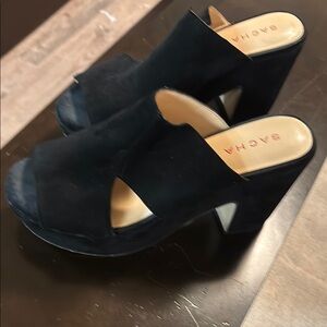 Sacha London Black Mules with Platform Sole